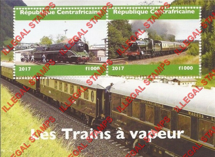 Central African Republic 2017 Steam Locomotives Trains Illegal Stamp Souvenir Sheet of 2 (Sheet 3) Central African Republic 2017 Steam Locomotives Trains Illegal Stamp Souvenir Sheet of 2 (Sheet 3)