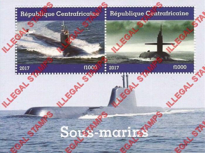 Central African Republic 2017 Submarines Illegal Stamp Souvenir Sheet of 2 Central African Republic 2017 Submarines Illegal Stamp Souvenir Sheet of 2