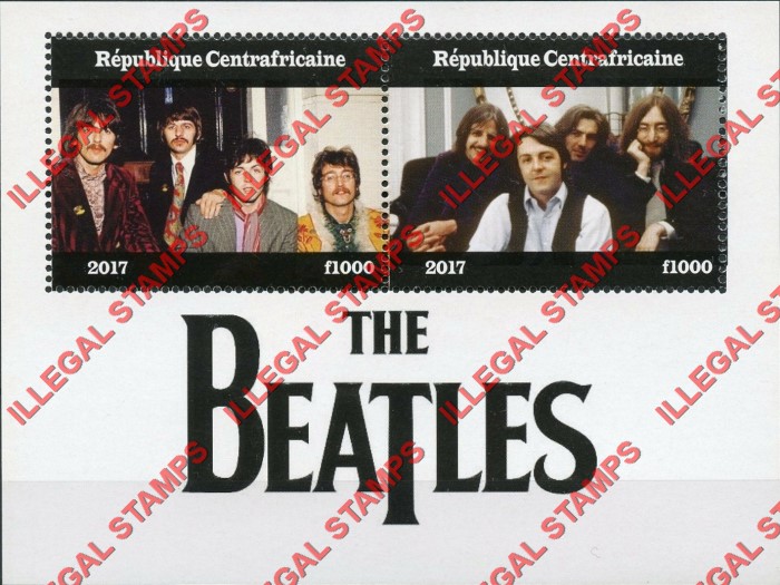 Central African Republic 2017 The Beatles Illegal Stamp Souvenir Sheet of 2 Central African Republic 2017 The Beatles Illegal Stamp Souvenir Sheet of 2