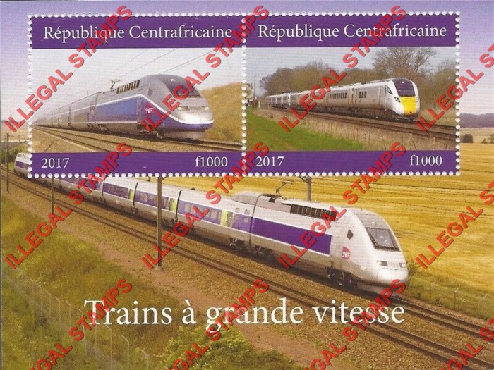 Central African Republic 2017 Trains High Speed Illegal Stamp Souvenir Sheet of 2 (Sheet 1) Central African Republic 2017 Trains High Speed Illegal Stamp Souvenir Sheet of 2 (Sheet 1)