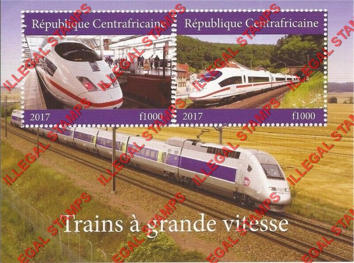 Central African Republic 2017 Trains High Speed Illegal Stamp Souvenir Sheet of 2 (Sheet 2) Central African Republic 2017 Trains High Speed Illegal Stamp Souvenir Sheet of 2 (Sheet 2)