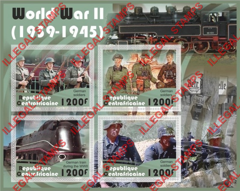 Central African Republic 2017 World War II German Soldiers Illegal Stamp Souvenir Sheet of 4 Central African Republic 2017 World War II German Soldiers Illegal Stamp Souvenir Sheet of 4