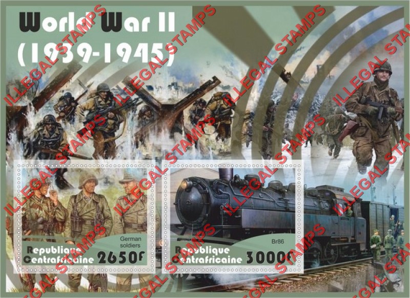 Central African Republic 2017 World War II German Soldiers Illegal Stamp Souvenir Sheet of 2 Central African Republic 2017 World War II German Soldiers Illegal Stamp Souvenir Sheet of 2