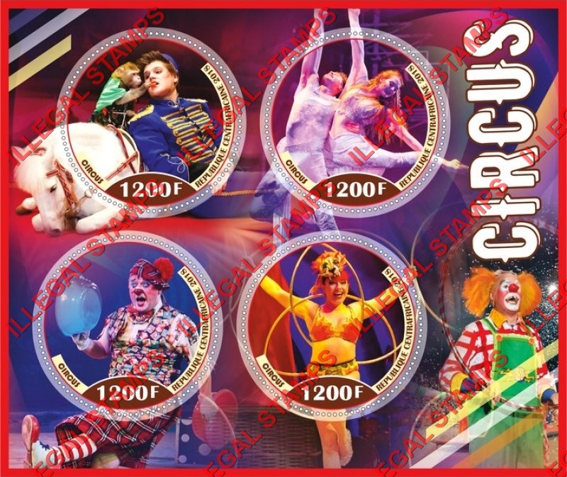 Central African Republic 2018 Circus Illegal Stamp Souvenir Sheet of 4 Central African Republic 2018 Circus Illegal Stamp Souvenir Sheet of 4