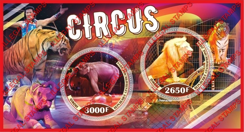 Central African Republic 2018 Circus Illegal Stamp Souvenir Sheet of 2 Central African Republic 2018 Circus Illegal Stamp Souvenir Sheet of 2