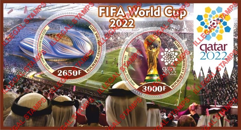 Central African Republic 2018 FIFA World Cup Soccer in Qatar in 2022 Illegal Stamp Souvenir Sheet of 2 Central African Republic 2018 FIFA World Cup Soccer in Qatar in 2022 Illegal Stamp Souvenir Sheet of 2