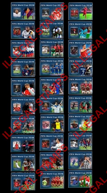 Central African Republic 2018 FIFA World Cup Soccer in Russia (different) Illegal Stamp Souvenir Sheets of 1 Central African Republic 2018 FIFA World Cup Soccer in Russia (different) Illegal Stamp Souvenir Sheets of 1