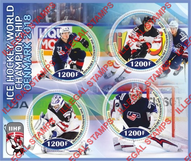 Central African Republic 2018 Ice Hockey World Championship in Denmark Illegal Stamp Souvenir Sheet of 4 Central African Republic 2018 Ice Hockey World Championship in Denmark Illegal Stamp Souvenir Sheet of 4