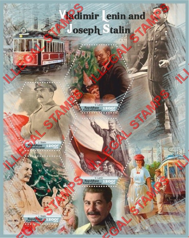 Central African Republic 2018 Lenin and Stalin Illegal Stamp Souvenir Sheet of 4 Central African Republic 2018 Lenin and Stalin Illegal Stamp Souvenir Sheet of 4