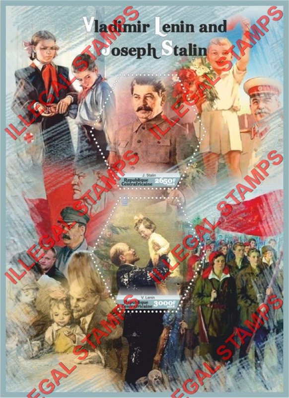 Central African Republic 2018 Lenin and Stalin Illegal Stamp Souvenir Sheet of 2 Central African Republic 2018 Lenin and Stalin Illegal Stamp Souvenir Sheet of 2