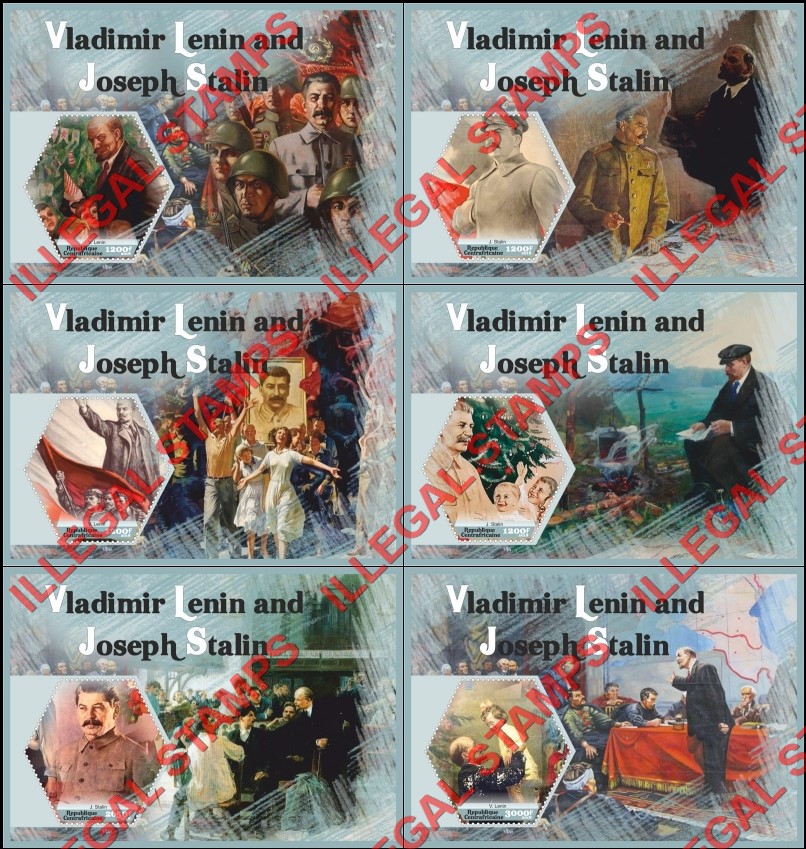 Central African Republic 2018 Lenin and Stalin Illegal Stamp Souvenir Sheets of 1 Central African Republic 2018 Lenin and Stalin Illegal Stamp Souvenir Sheets of 1