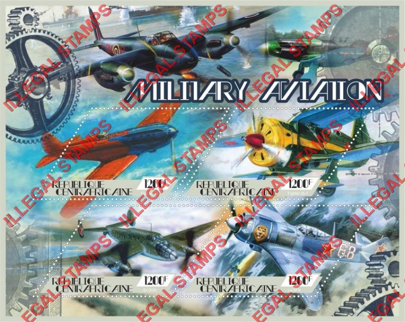 Central African Republic 2018 Military Aviation Illegal Stamp Souvenir Sheet of 4 Central African Republic 2018 Military Aviation Illegal Stamp Souvenir Sheet of 4