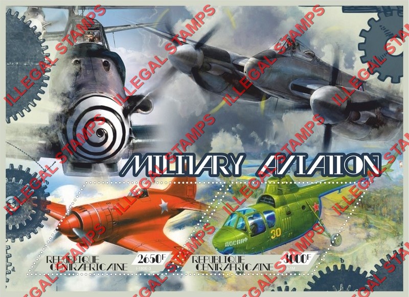 Central African Republic 2018 Military Aviation Illegal Stamp Souvenir Sheet of 2 Central African Republic 2018 Military Aviation Illegal Stamp Souvenir Sheet of 2