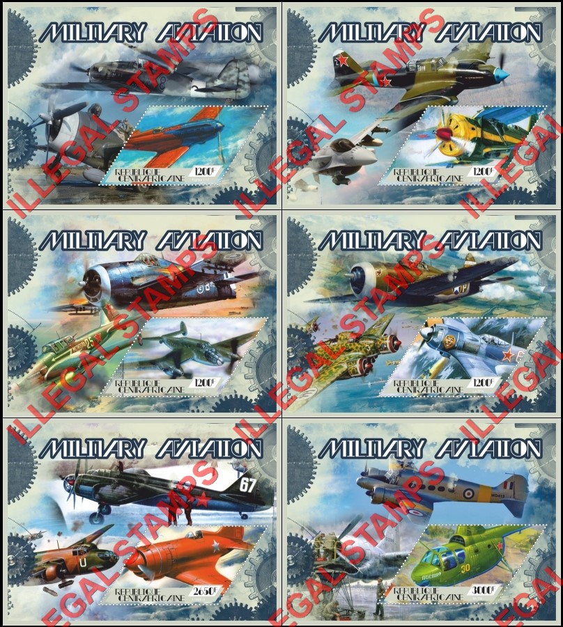 Central African Republic 2018 Military Aviation Illegal Stamp Souvenir Sheets of 1 Central African Republic 2018 Military Aviation Illegal Stamp Souvenir Sheets of 1