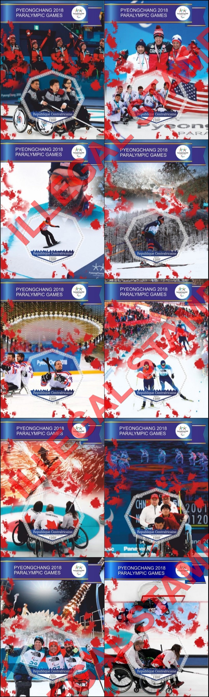 Central African Republic 2018 Paralympic Games in PyeongChang Illegal Stamp Souvenir Sheets of 1 Central African Republic 2018 Paralympic Games in PyeongChang Illegal Stamp Souvenir Sheets of 1