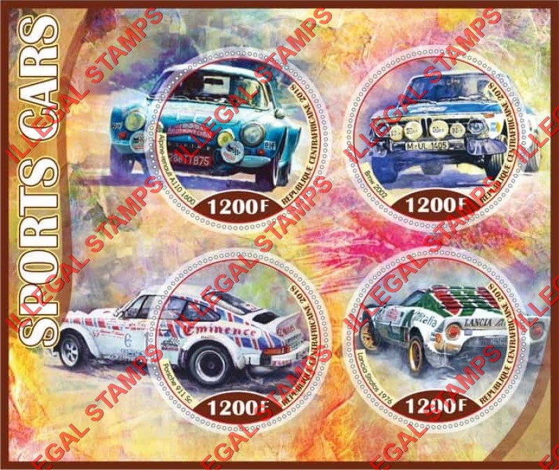 Central African Republic 2018 Sports Cars Illegal Stamp Souvenir Sheet of 4 Central African Republic 2018 Sports Cars Illegal Stamp Souvenir Sheet of 4