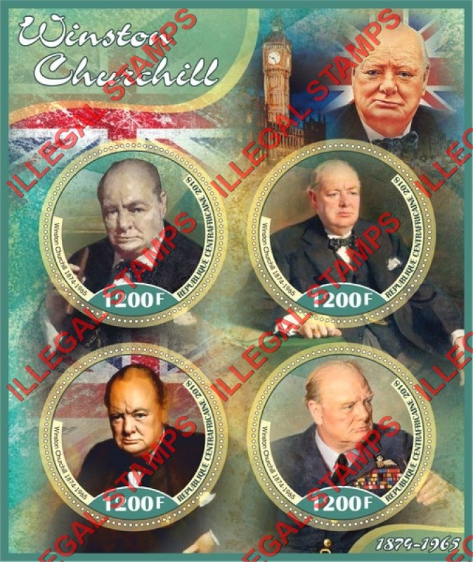 Central African Republic 2018 Winston Churchill Illegal Stamp Souvenir Sheet of 4 Central African Republic 2018 Winston Churchill Illegal Stamp Souvenir Sheet of 4
