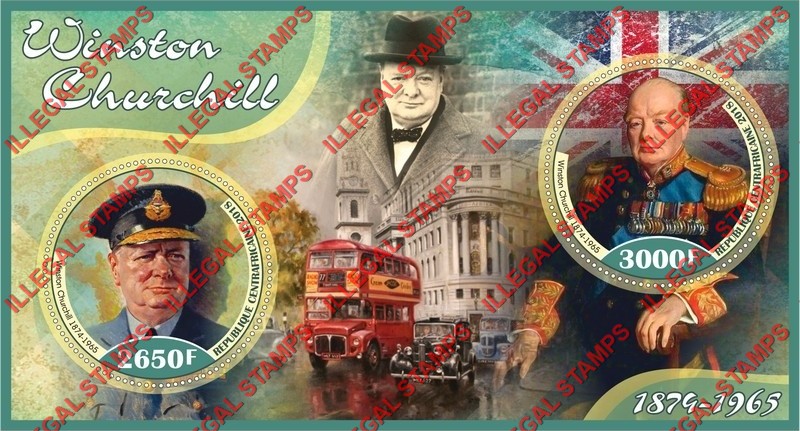 Central African Republic 2018 Winston Churchill Illegal Stamp Souvenir Sheet of 2 Central African Republic 2018 Winston Churchill Illegal Stamp Souvenir Sheet of 2