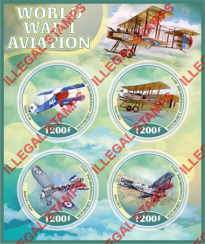 Central African Republic 2018 World War I Aviation Illegal Stamp Souvenir Sheet of 4 Central African Republic 2018 World War I Aviation Illegal Stamp Souvenir Sheet of 4