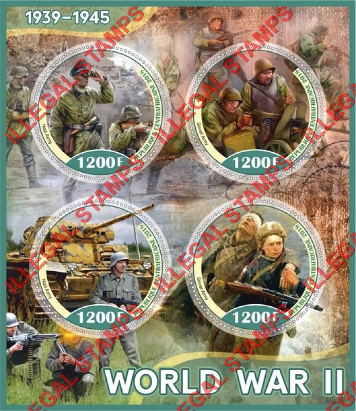 Central African Republic 2018 World War II Illegal Stamp Souvenir Sheet of 4 Central African Republic 2018 World War II Illegal Stamp Souvenir Sheet of 4