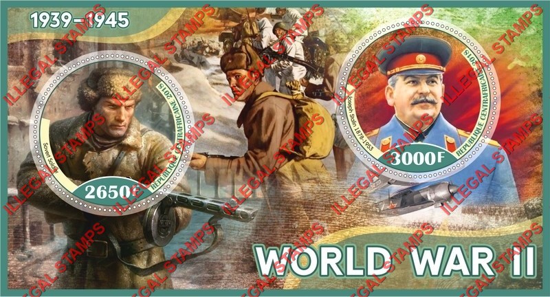 Central African Republic 2018 World War II Illegal Stamp Souvenir Sheet of 2 Central African Republic 2018 World War II Illegal Stamp Souvenir Sheet of 2