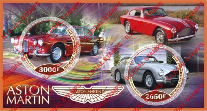 Central African Republic 2019 Aston Martin Illegal Stamp Souvenir Sheet of 2 Central African Republic 2019 Aston Martin Illegal Stamp Souvenir Sheet of 2