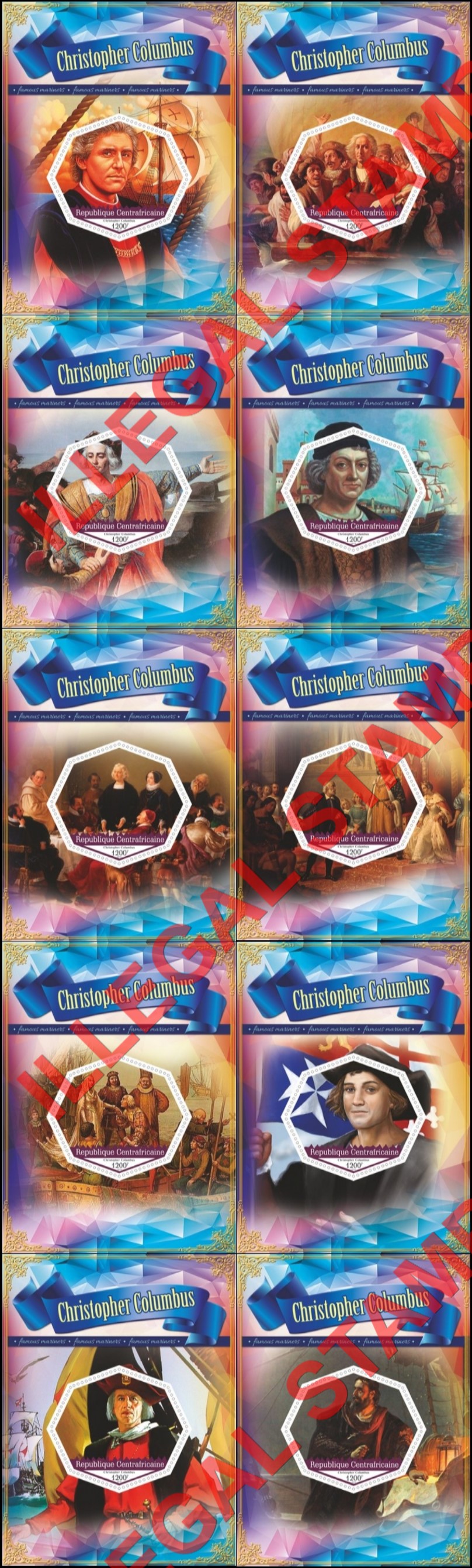 Central African Republic 2019 Christopher Columbus Illegal Stamp Souvenir Sheets of 1 Central African Republic 2019 Christopher Columbus Illegal Stamp Souvenir Sheets of 1