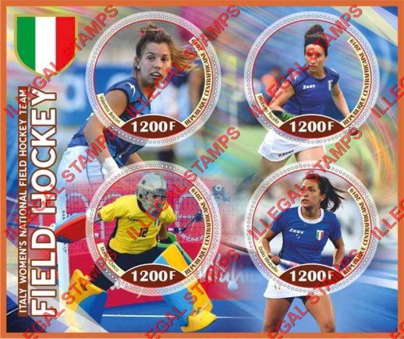 Central African Republic 2019 Field Hockey Italy Women's National Team Illegal Stamp Souvenir Sheet of 4 Central African Republic 2019 Field Hockey Italy Women's National Team Illegal Stamp Souvenir Sheet of 4