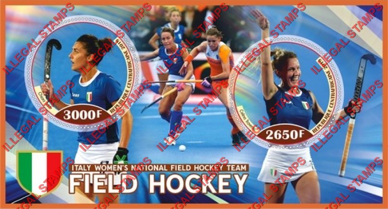 Central African Republic 2019 Field Hockey Italy Women's National Team Illegal Stamp Souvenir Sheet of 2 Central African Republic 2019 Field Hockey Italy Women's National Team Illegal Stamp Souvenir Sheet of 2
