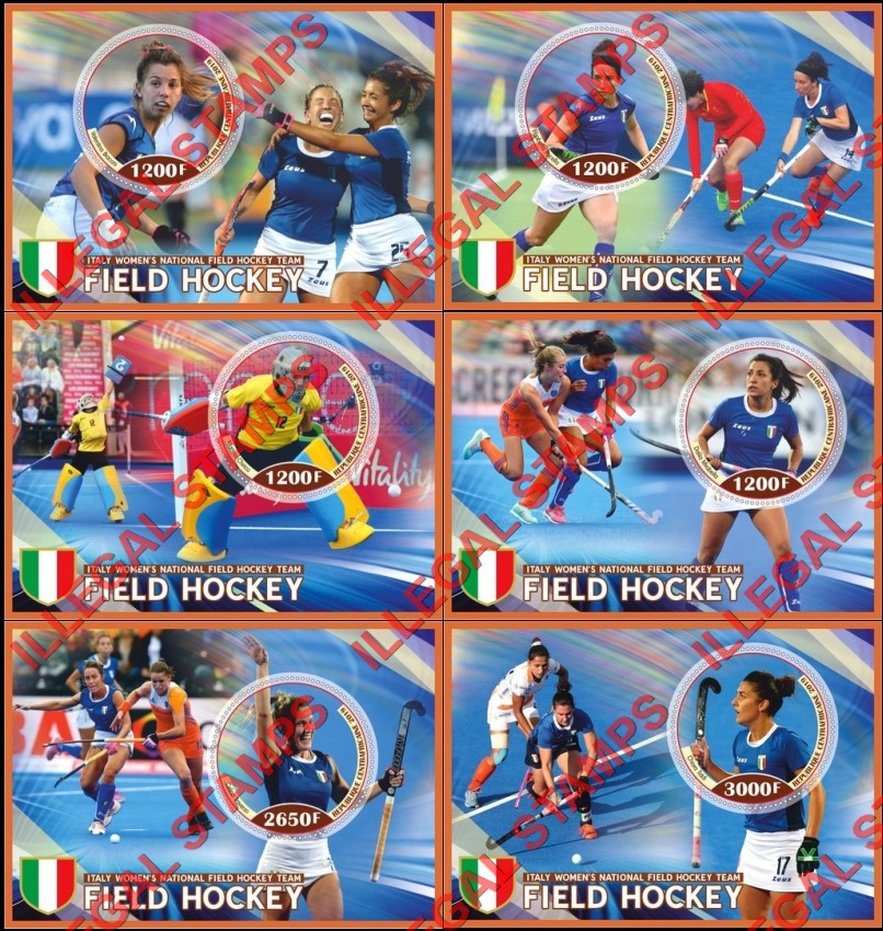 Central African Republic 2019 Field Hockey Italy Women's National Team Illegal Stamp Souvenir Sheets of 1 Central African Republic 2019 Field Hockey Italy Women's National Team Illegal Stamp Souvenir Sheets of 1