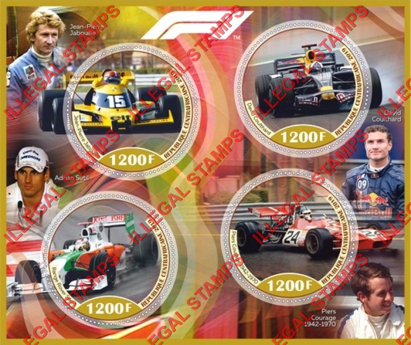 Central African Republic 2019 Formula I Race Cars Illegal Stamp Souvenir Sheet of 4 Central African Republic 2019 Formula I Race Cars Illegal Stamp Souvenir Sheet of 4