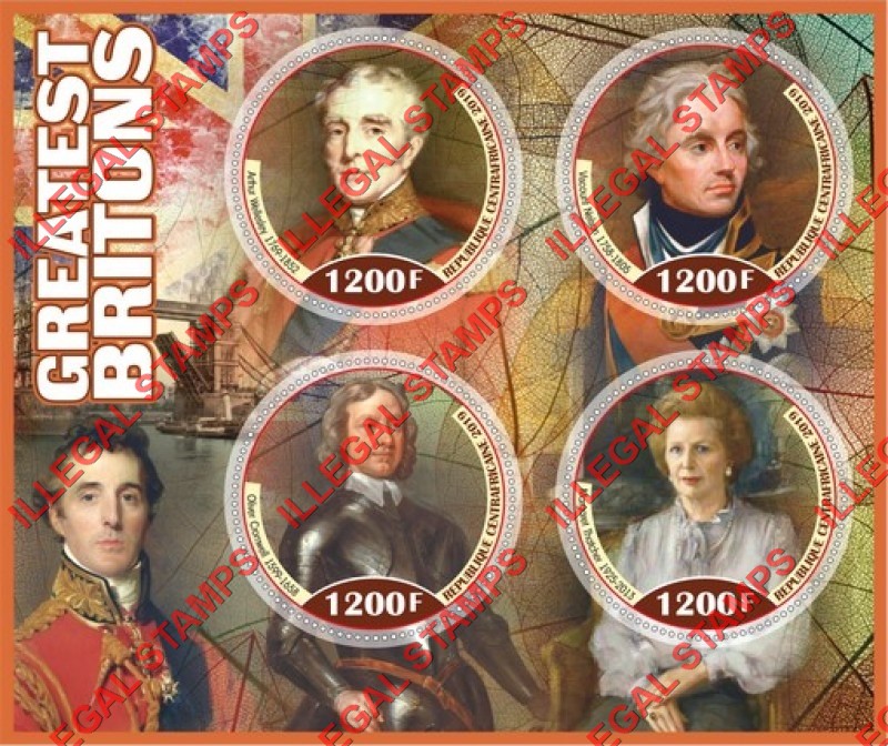 Central African Republic 2019 Greatest Britons Illegal Stamp Souvenir Sheet of 4 Central African Republic 2019 Greatest Britons Illegal Stamp Souvenir Sheet of 4