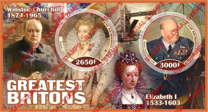 Central African Republic 2019 Greatest Britons Illegal Stamp Souvenir Sheet of 2 Central African Republic 2019 Greatest Britons Illegal Stamp Souvenir Sheet of 2