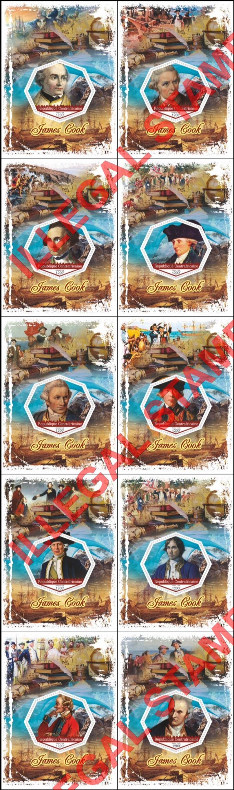 Central African Republic 2019 James Cook Illegal Stamp Souvenir Sheets of 1 Central African Republic 2019 James Cook Illegal Stamp Souvenir Sheets of 1