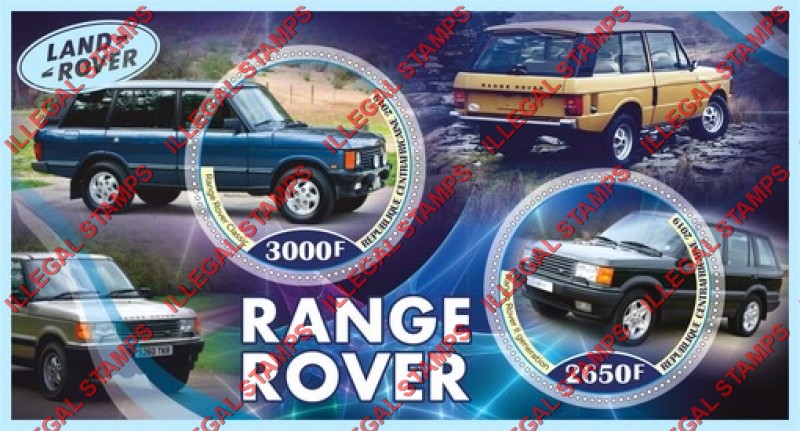 Central African Republic 2019 Land Rover Range Rover Illegal Stamp Souvenir Sheet of 2 Central African Republic 2019 Land Rover Range Rover Illegal Stamp Souvenir Sheet of 2