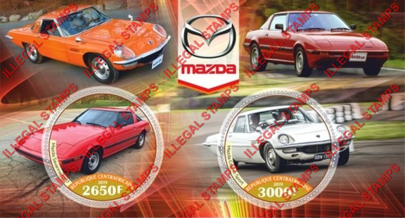 Central African Republic 2019 Mazda Cars Illegal Stamp Souvenir Sheet of 2 Central African Republic 2019 Mazda Cars Illegal Stamp Souvenir Sheet of 2