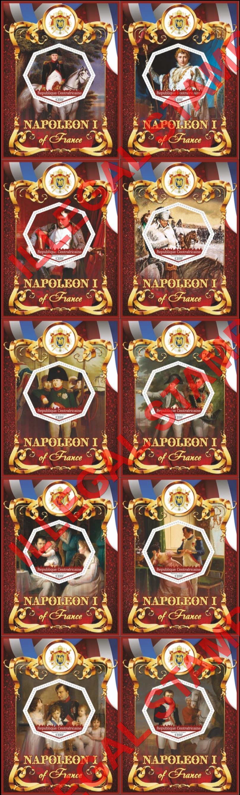 Central African Republic 2019 Napoleon (different) Illegal Stamp Souvenir Sheets of 1 Central African Republic 2019 Napoleon (different) Illegal Stamp Souvenir Sheets of 1