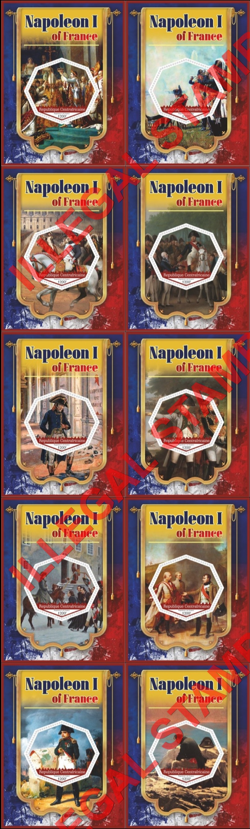 Central African Republic 2019 Napoleon Illegal Stamp Souvenir Sheets of 1 Central African Republic 2019 Napoleon Illegal Stamp Souvenir Sheets of 1