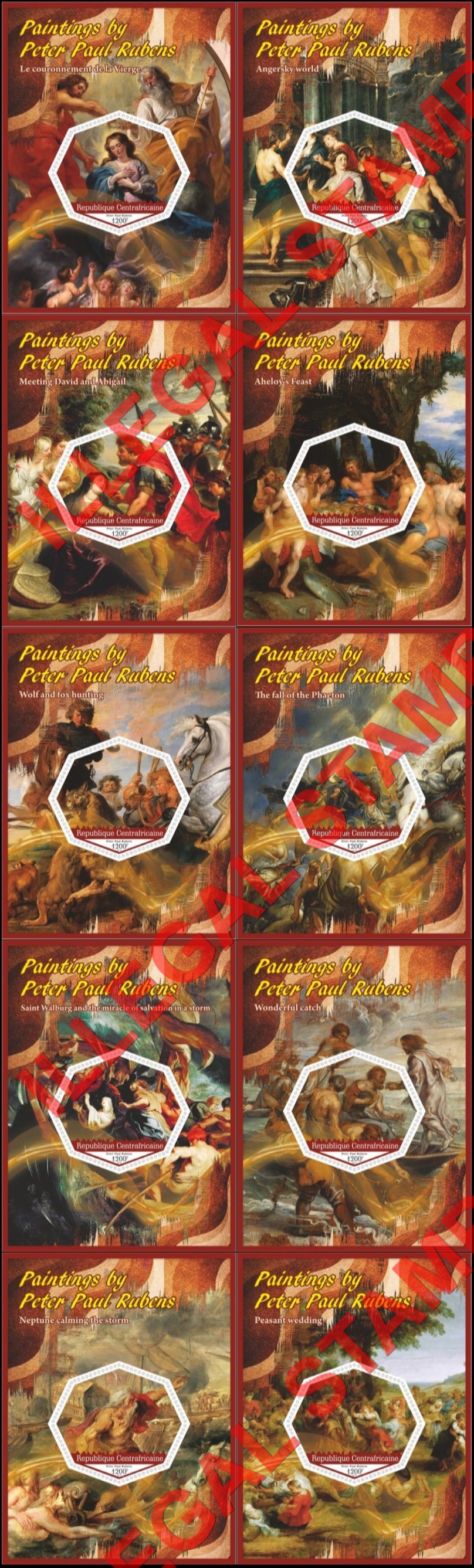 Central African Republic 2019 Paintings by Peter Paul Rubens Illegal Stamp Souvenir Sheets of 1 Central African Republic 2019 Paintings by Peter Paul Rubens Illegal Stamp Souvenir Sheets of 1