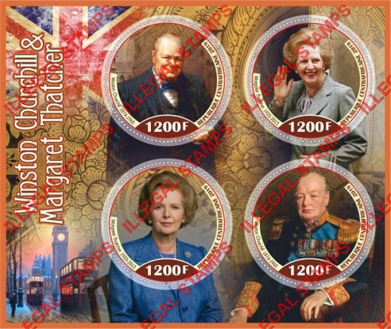 Central African Republic 2019 Winston Churchill and Margaret Thatcher Illegal Stamp Souvenir Sheet of 4 Central African Republic 2019 Winston Churchill and Margaret Thatcher Illegal Stamp Souvenir Sheet of 4