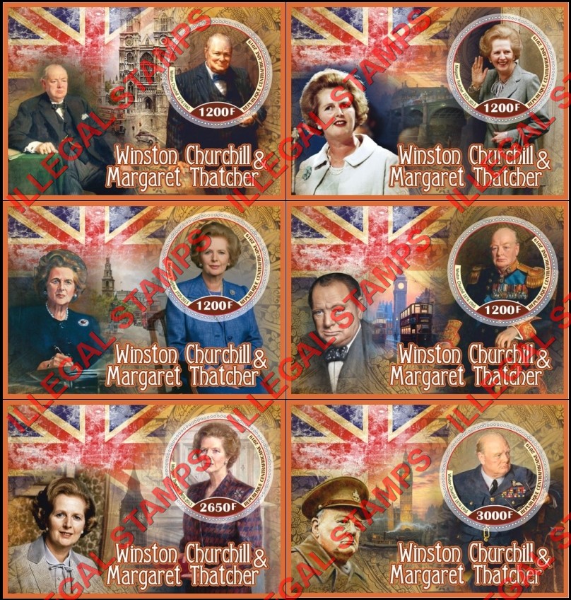 Central African Republic 2019 Winston Churchill and Margaret Thatcher Illegal Stamp Souvenir Sheets of 1 Central African Republic 2019 Winston Churchill and Margaret Thatcher Illegal Stamp Souvenir Sheets of 1