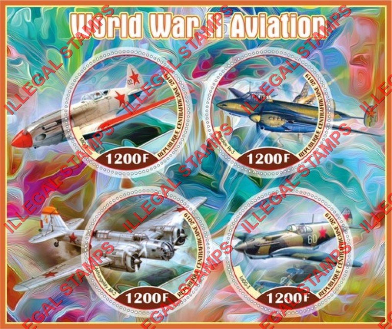 Central African Republic 2019 World War II Aviation Illegal Stamp Souvenir Sheet of 4 Central African Republic 2019 World War II Aviation Illegal Stamp Souvenir Sheet of 4