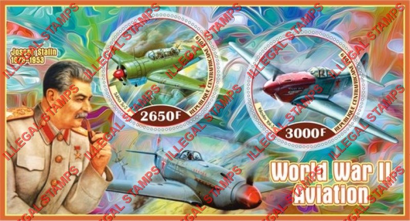 Central African Republic 2019 World War II Aviation Illegal Stamp Souvenir Sheet of 2 Central African Republic 2019 World War II Aviation Illegal Stamp Souvenir Sheet of 2