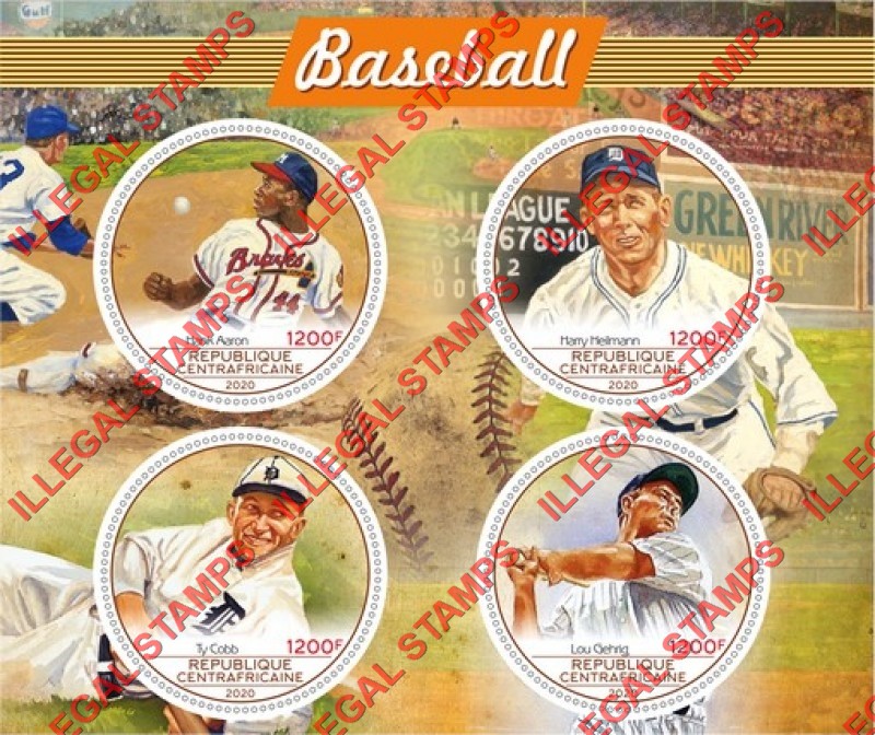 Central African Republic 2020 Baseball Players Illegal Stamp Souvenir Sheet of 4 Central African Republic 2020 Baseball Players Illegal Stamp Souvenir Sheet of 4