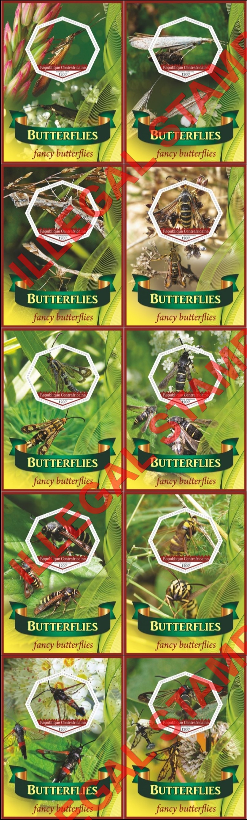 Central African Republic 2020 Butterflies (different) Illegal Stamp Souvenir Sheets of 1 Central African Republic 2020 Butterflies (different) Illegal Stamp Souvenir Sheets of 1