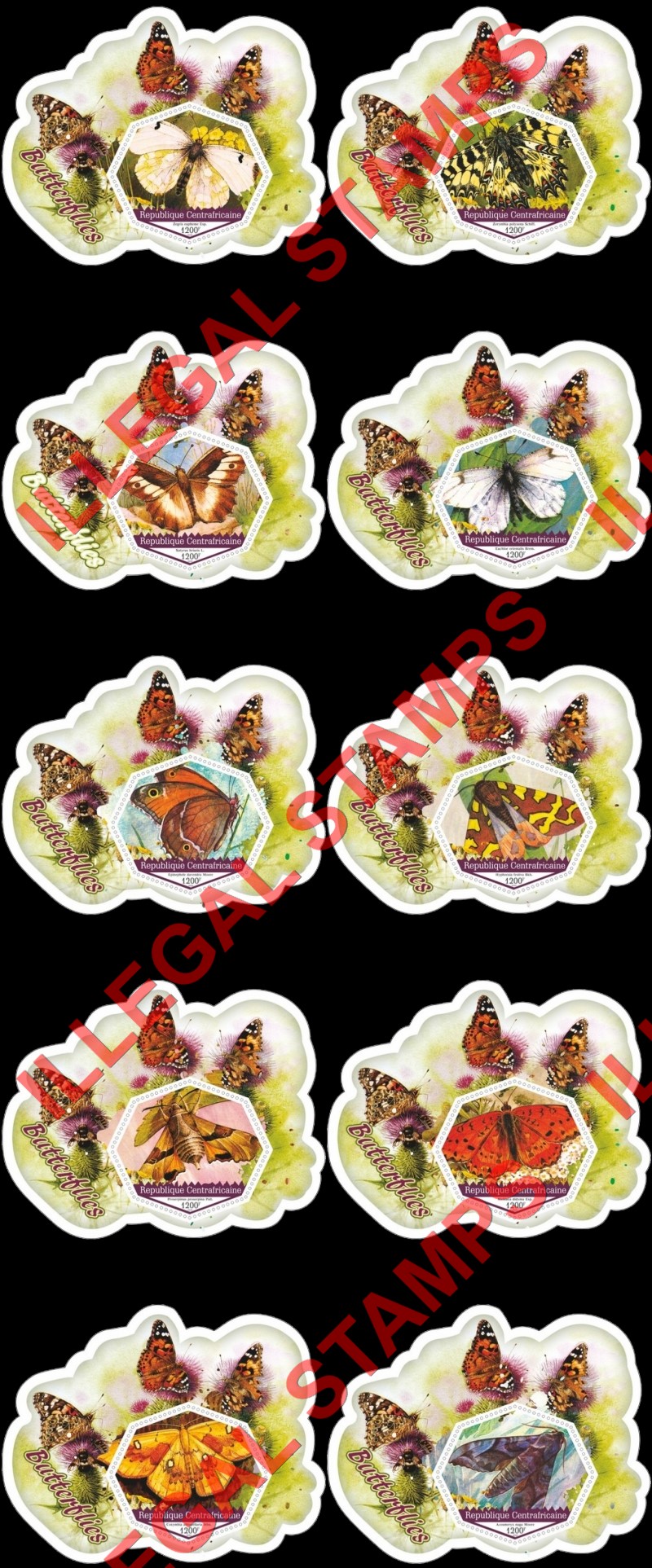 Central African Republic 2020 Butterflies Illegal Stamp Souvenir Sheets of 1 Central African Republic 2020 Butterflies Illegal Stamp Souvenir Sheets of 1