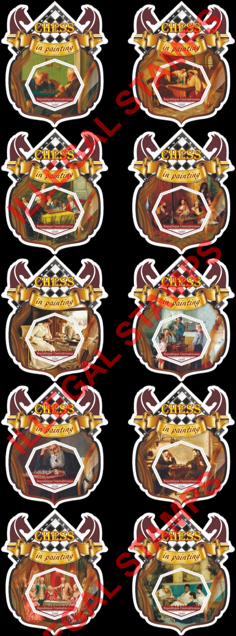 Central African Republic 2020 Chess in Painting Illegal Stamp Souvenir Sheets of 1 Central African Republic 2020 Chess in Painting Illegal Stamp Souvenir Sheets of 1