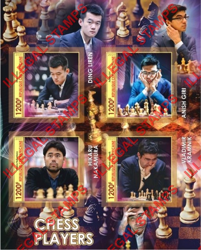 Central African Republic 2020 Chess Players Illegal Stamp Souvenir Sheet of 4 Central African Republic 2020 Chess Players Illegal Stamp Souvenir Sheet of 4