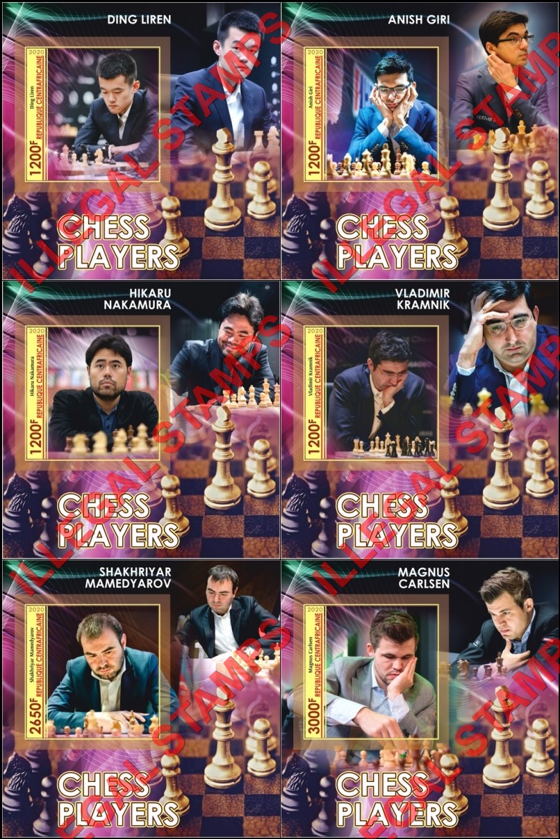 Central African Republic 2020 Chess Players Illegal Stamp Souvenir Sheets of 1 Central African Republic 2020 Chess Players Illegal Stamp Souvenir Sheets of 1