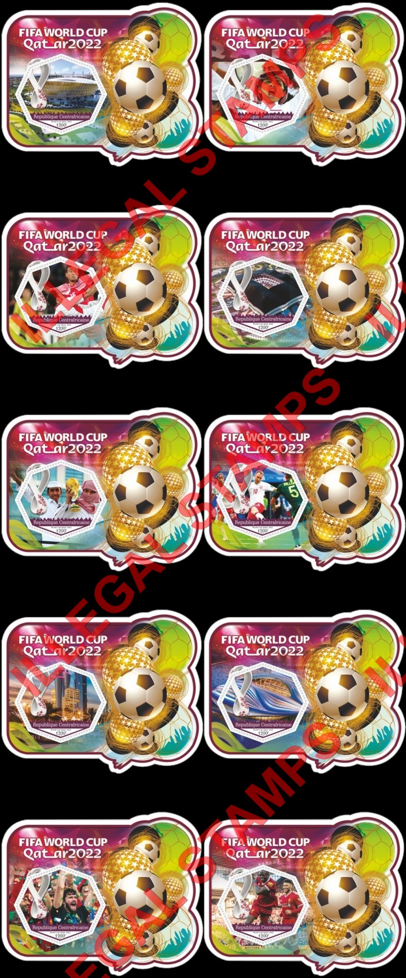 Central African Republic 2020 FIFA World Cup Soccer in Qatar in 2022 Illegal Stamp Souvenir Sheets of 1 Central African Republic 2020 FIFA World Cup Soccer in Qatar in 2022 Illegal Stamp Souvenir Sheets of 1